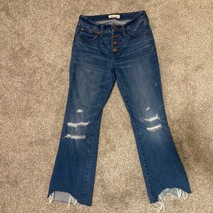 Madewell Distressed Demi-Boot Jeans in Dark Blues